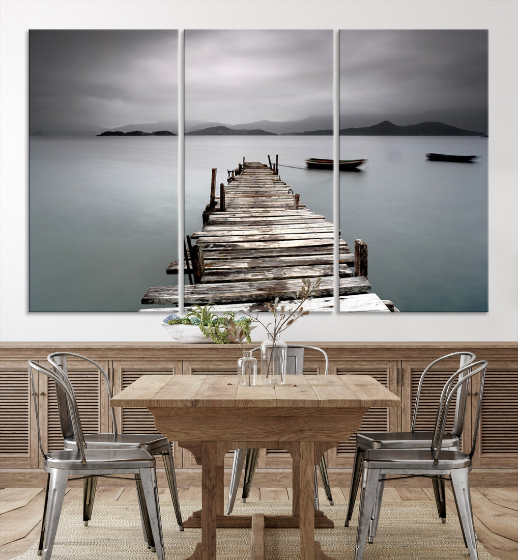 Wooden Pier Canvas Wall Art Print Beach Landscape Artwork for Living Room Home Decor