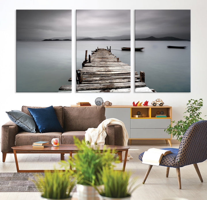 Wooden Pier Canvas Wall Art Print Beach Landscape Artwork for Living Room Home Decor