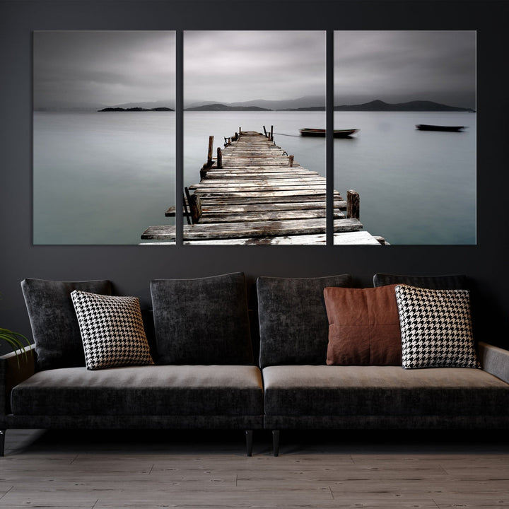 Wooden Pier Canvas Wall Art Print Beach Landscape Artwork for Living Room Home Decor