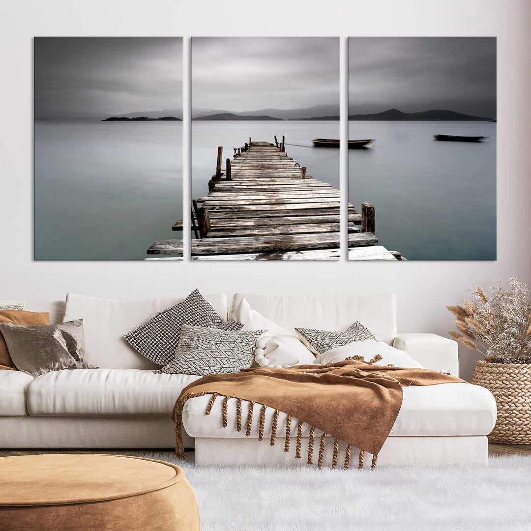 Wooden Pier Canvas Wall Art Print Beach Landscape Artwork for Living Room Home Decor