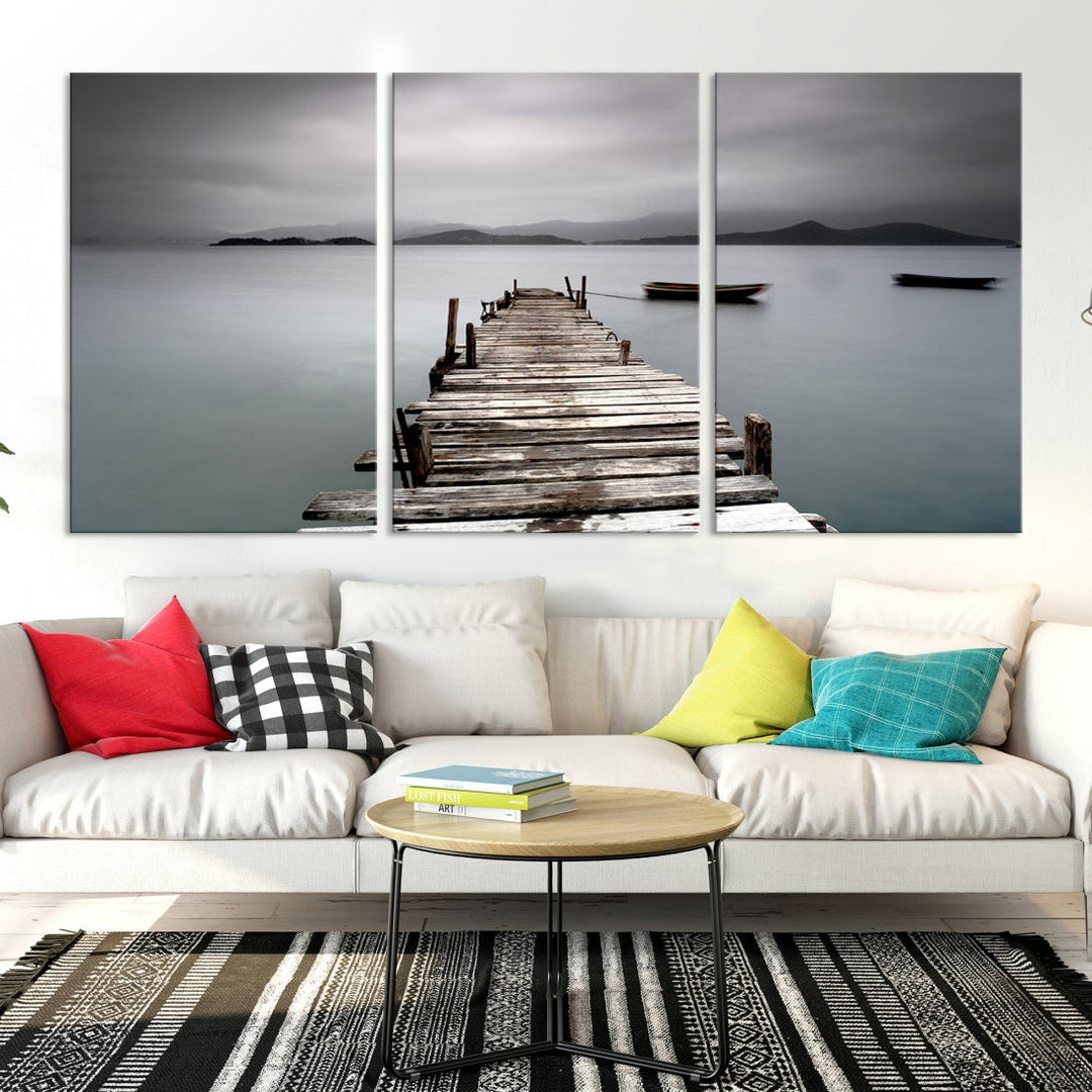 Wooden Pier Canvas Wall Art Print Beach Landscape Artwork for Living Room Home Decor