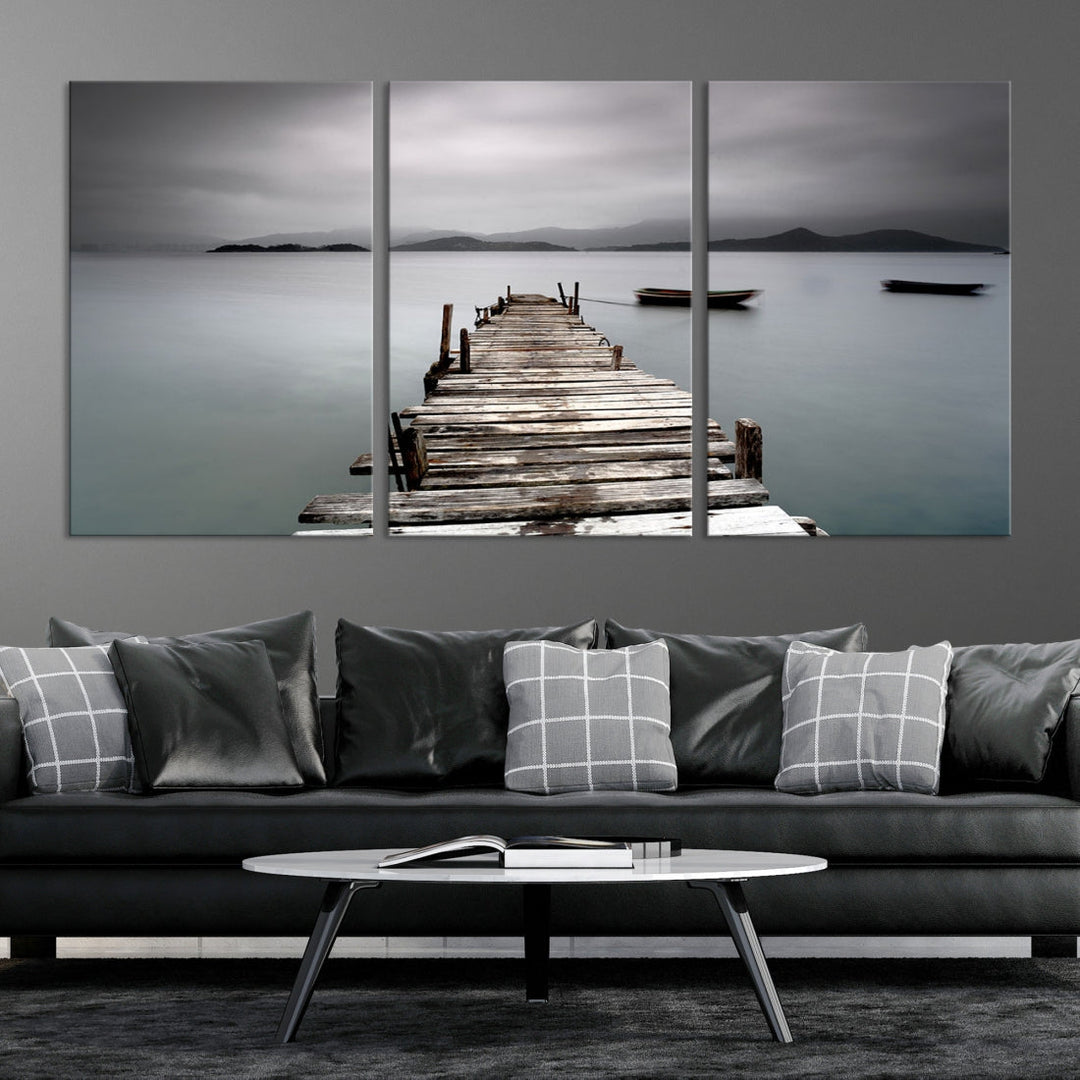 Wooden Pier Canvas Wall Art Print Beach Landscape Artwork for Living Room Home Decor