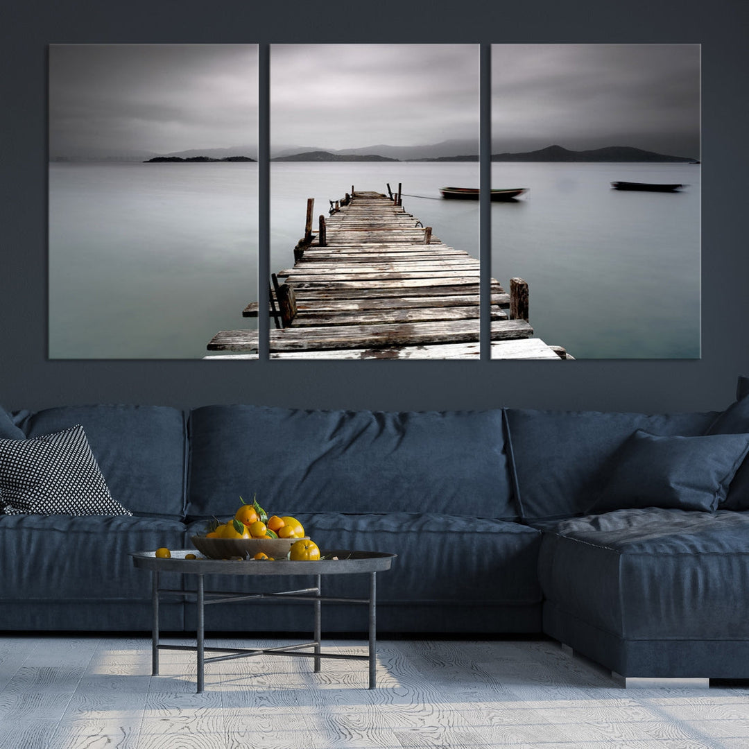 Wooden Pier Canvas Wall Art Print Beach Landscape Artwork for Living Room Home Decor