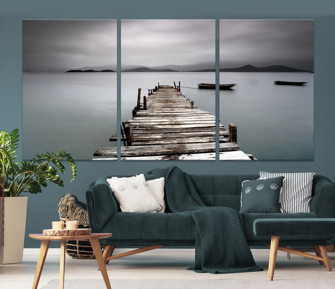 Wooden Pier Canvas Wall Art Print Beach Landscape Artwork for Living Room Home Decor