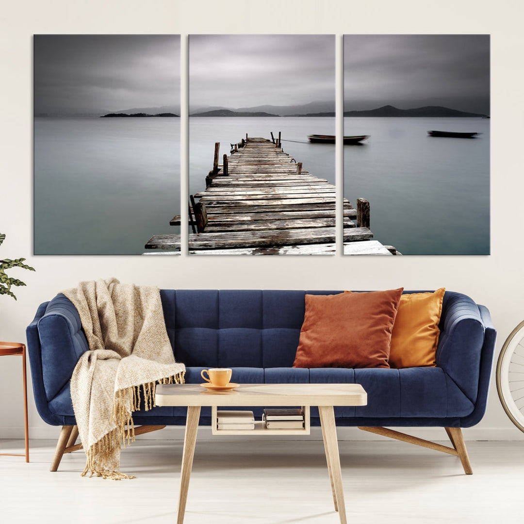 Wooden Pier Canvas Wall Art Print Beach Landscape Artwork for Living Room Home Decor