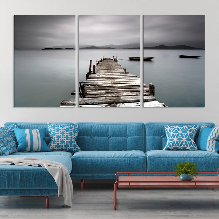 Wooden Pier Canvas Wall Art Print Beach Landscape Artwork for Living Room Home Decor