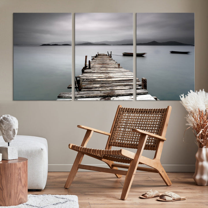 Wooden Pier Canvas Wall Art Print Beach Landscape Artwork for Living Room Home Decor