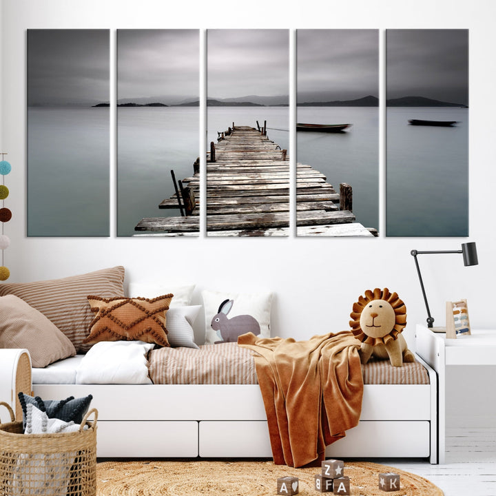 Wooden Pier Canvas Wall Art Print Beach Landscape Artwork for Living Room Home Decor