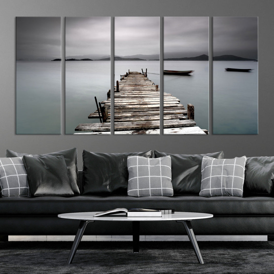 Wooden Pier Canvas Wall Art Print Beach Landscape Artwork for Living Room Home Decor