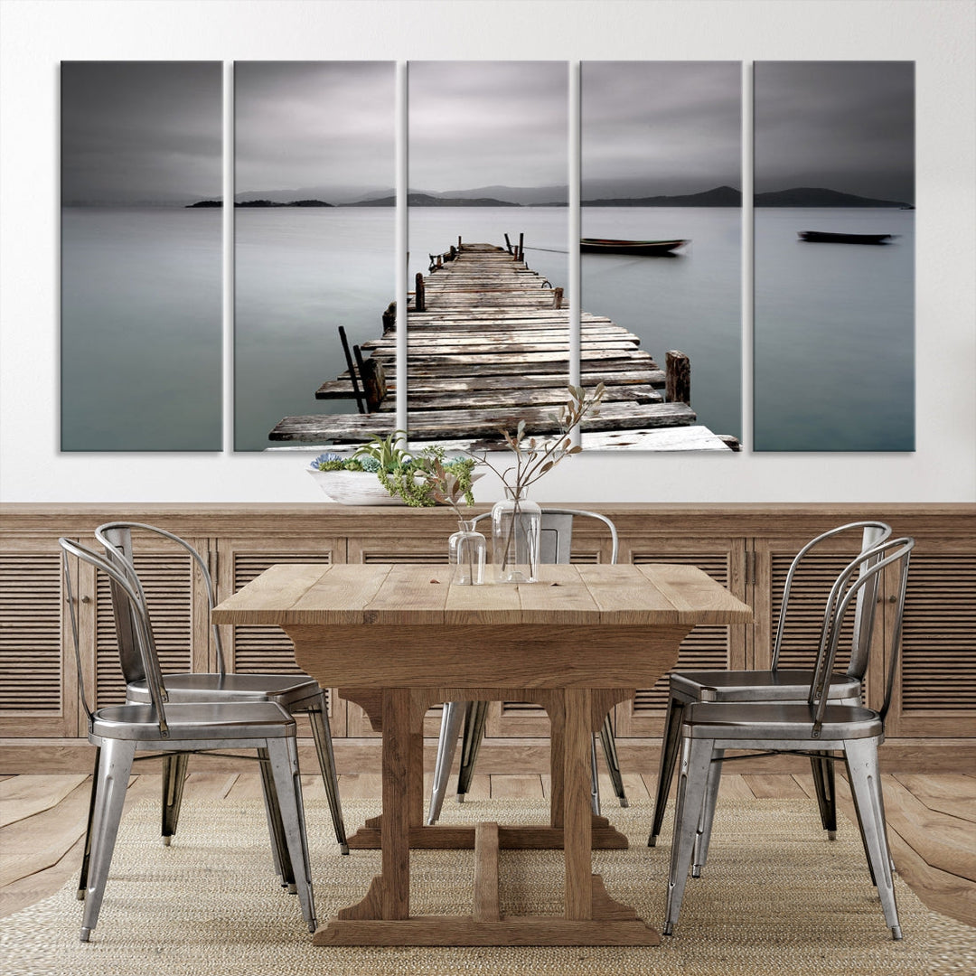 Wooden Pier Canvas Wall Art Print Beach Landscape Artwork for Living Room Home Decor