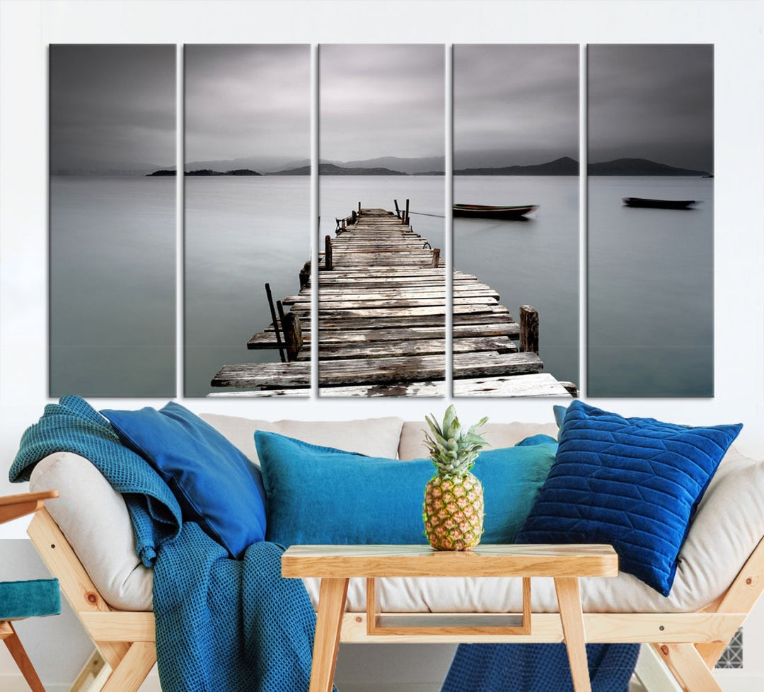 Wooden Pier Canvas Wall Art Print Beach Landscape Artwork for Living Room Home Decor