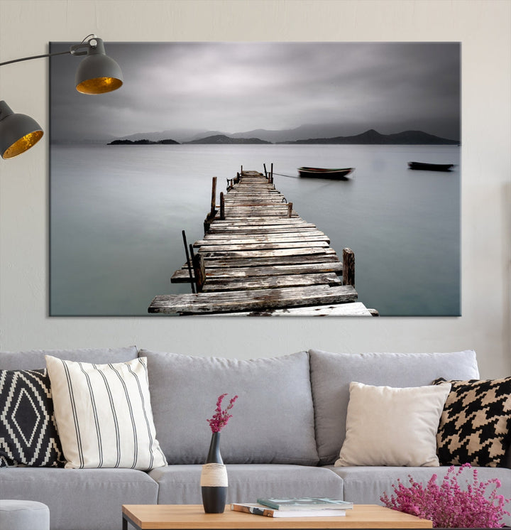 Wooden Pier Canvas Wall Art Print Beach Landscape Artwork for Living Room Home Decor