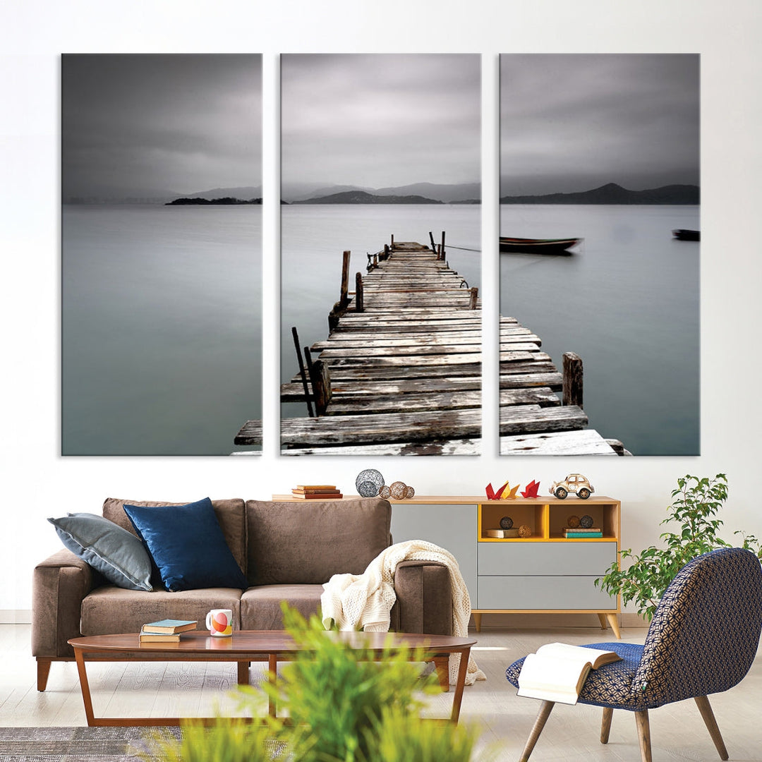 Wooden Pier Canvas Wall Art Print Beach Landscape Artwork for Living Room Home Decor