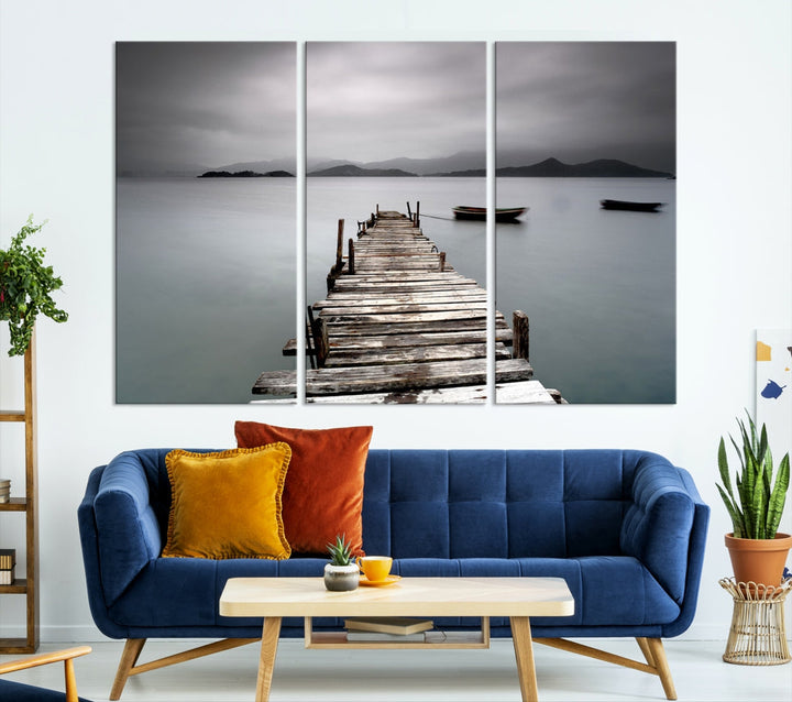 Wooden Pier Canvas Wall Art Print Beach Landscape Artwork for Living Room Home Decor