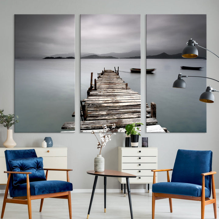 Wooden Pier Canvas Wall Art Print Beach Landscape Artwork for Living Room Home Decor