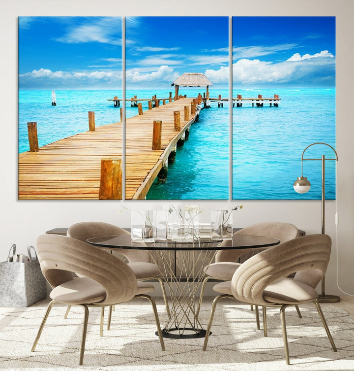 Wooden Pier in Blue Ocean Tropical Beach Canvas Wall Art Print