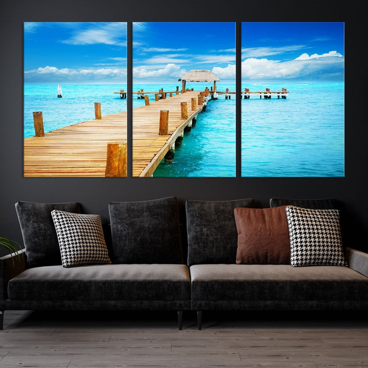 Wooden Pier in Blue Ocean Tropical Beach Canvas Wall Art Print