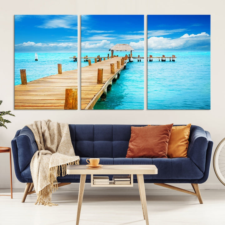 Wooden Pier in Blue Ocean Tropical Beach Canvas Wall Art Print