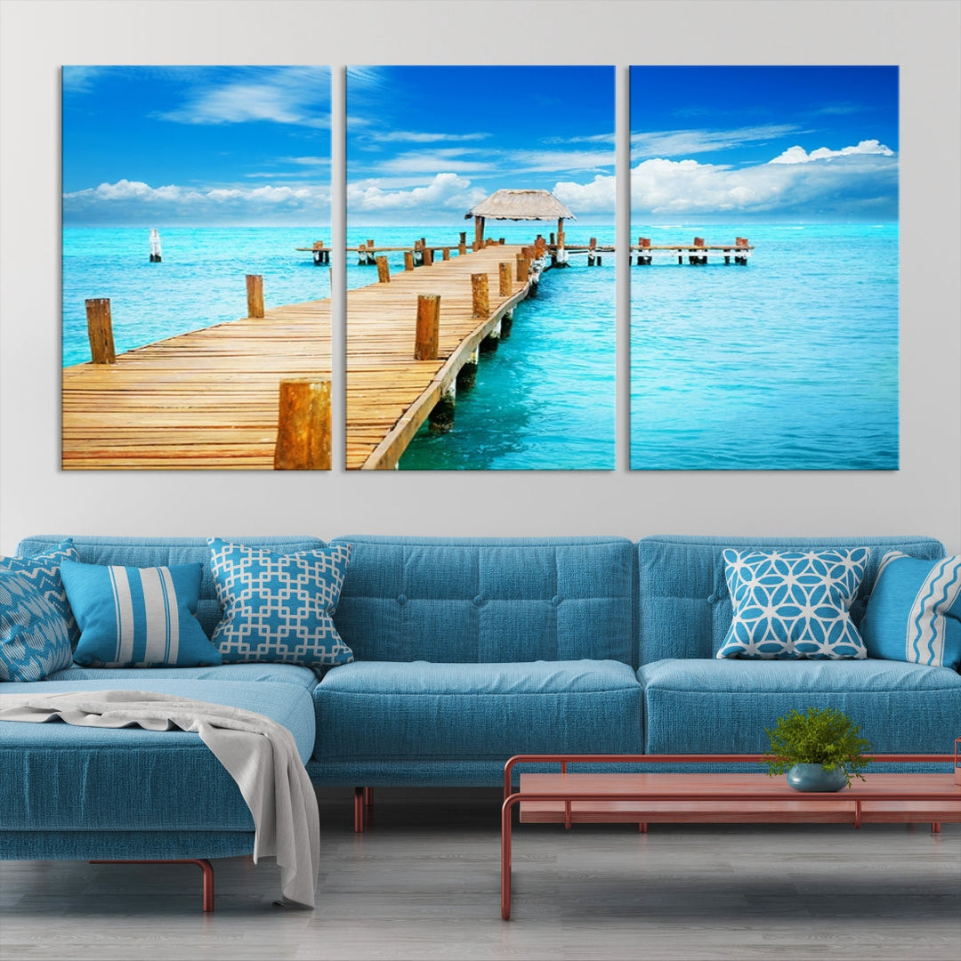 Wooden Pier in Blue Ocean Tropical Beach Canvas Wall Art Print