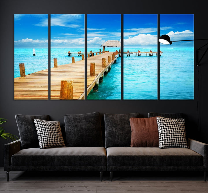 Wooden Pier in Blue Ocean Tropical Beach Canvas Wall Art Print