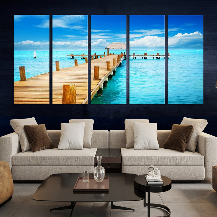 Wooden Pier in Blue Ocean Tropical Beach Canvas Wall Art Print