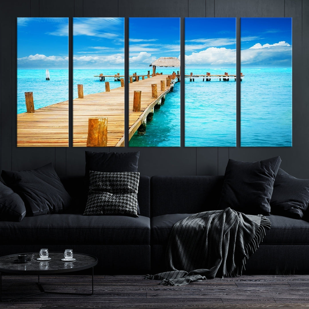 Wooden Pier in Blue Ocean Tropical Beach Canvas Wall Art Print