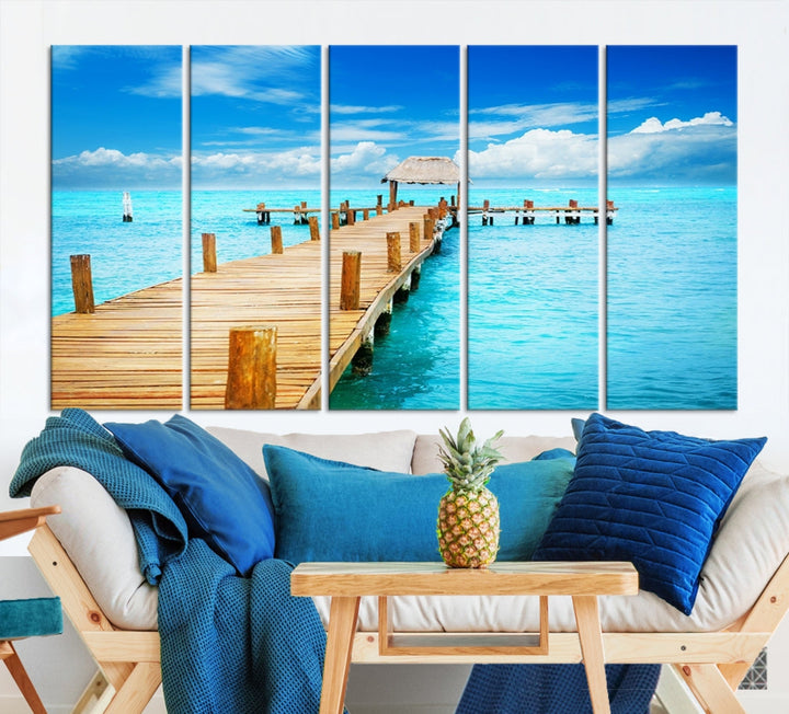 Wooden Pier in Blue Ocean Tropical Beach Canvas Wall Art Print