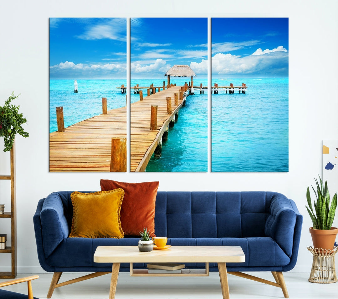 Wooden Pier in Blue Ocean Tropical Beach Canvas Wall Art Print