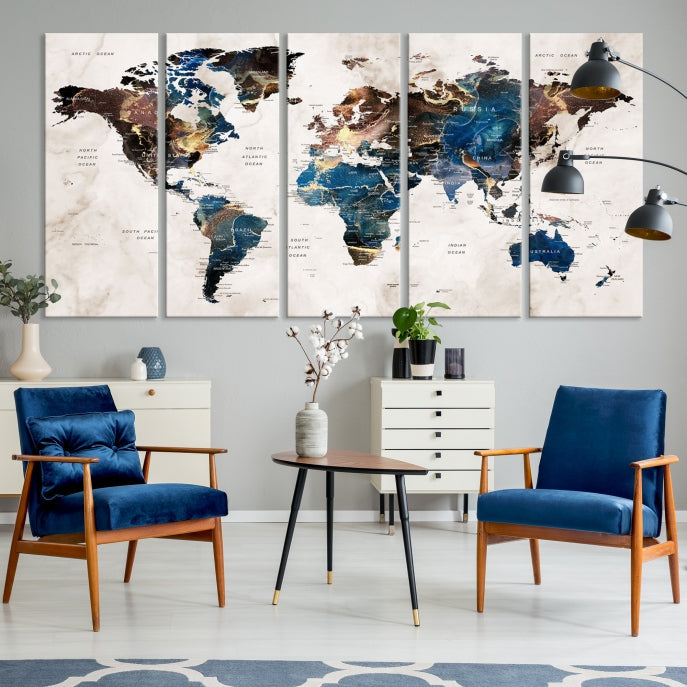 Add a Touch of Abstract Style to Your Decor with Our World Map Wall Art Canvas Print