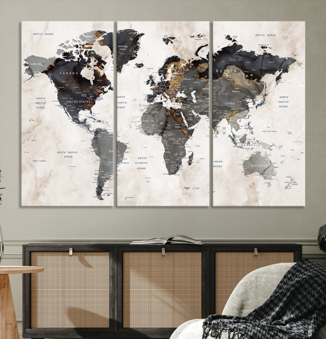 Abstract World Map Large Wall Art Canvas Print