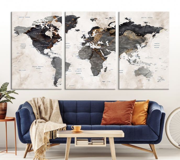 Abstract World Map Large Wall Art Canvas Print