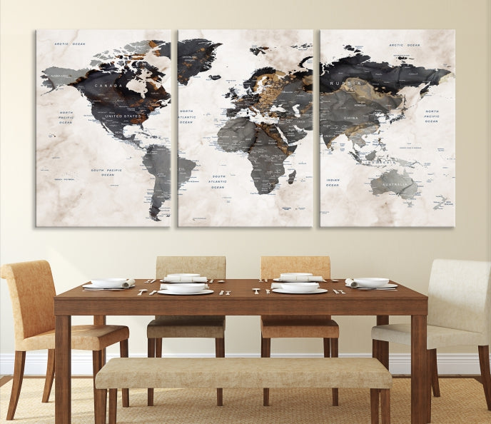 Abstract World Map Large Wall Art Canvas Print