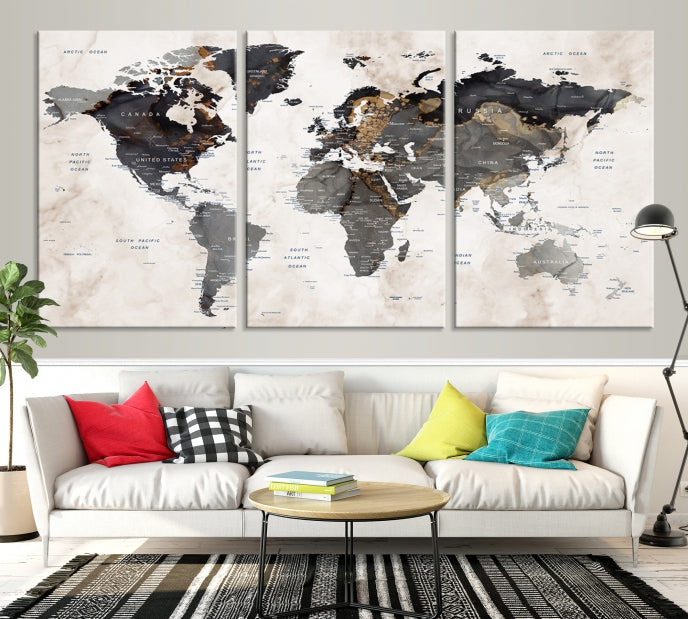 Abstract World Map Large Wall Art Canvas Print