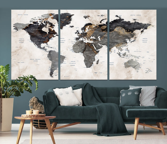 Abstract World Map Large Wall Art Canvas Print