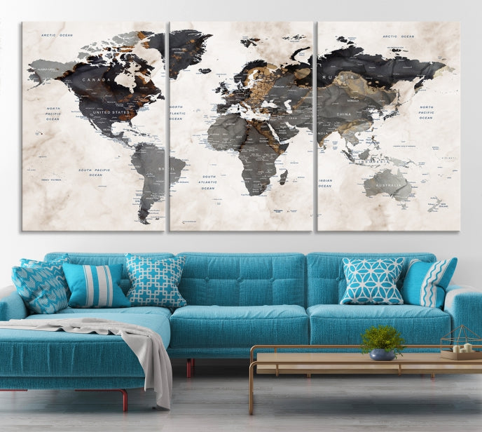 Abstract World Map Large Wall Art Canvas Print