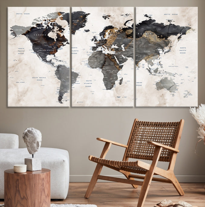 Abstract World Map Large Wall Art Canvas Print