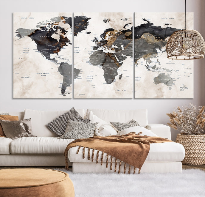 Abstract World Map Large Wall Art Canvas Print