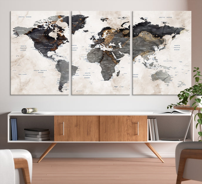 Abstract World Map Large Wall Art Canvas Print