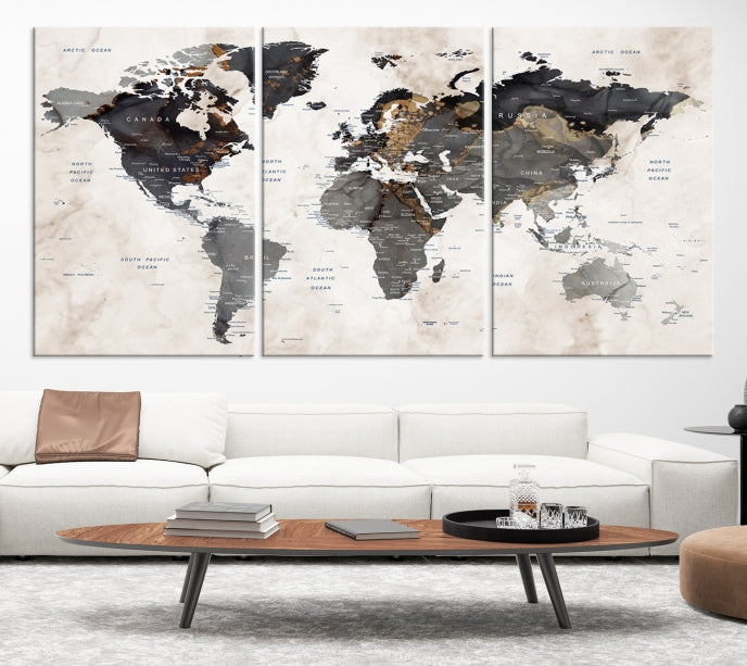 Abstract World Map Large Wall Art Canvas Print