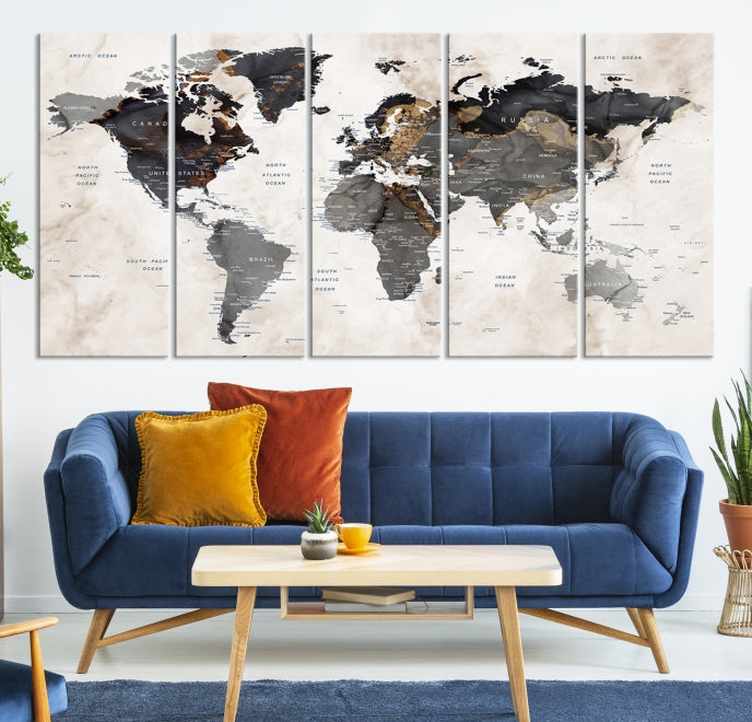 Abstract World Map Large Wall Art Canvas Print