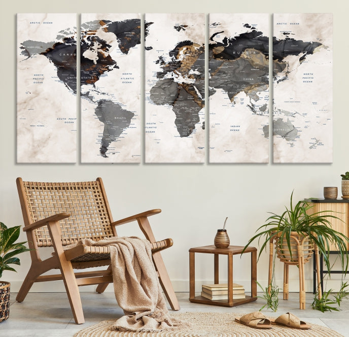 Abstract World Map Large Wall Art Canvas Print