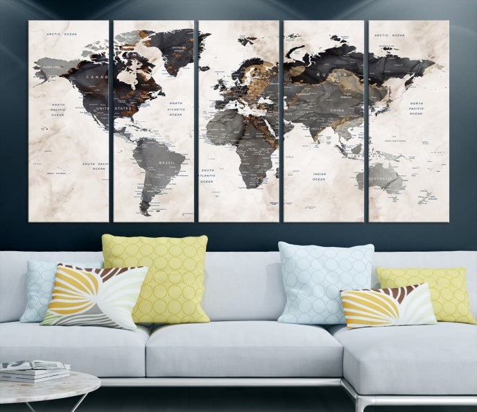 Abstract World Map Large Wall Art Canvas Print