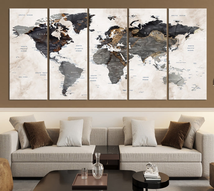 Abstract World Map Large Wall Art Canvas Print