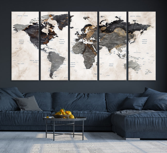 Abstract World Map Large Wall Art Canvas Print