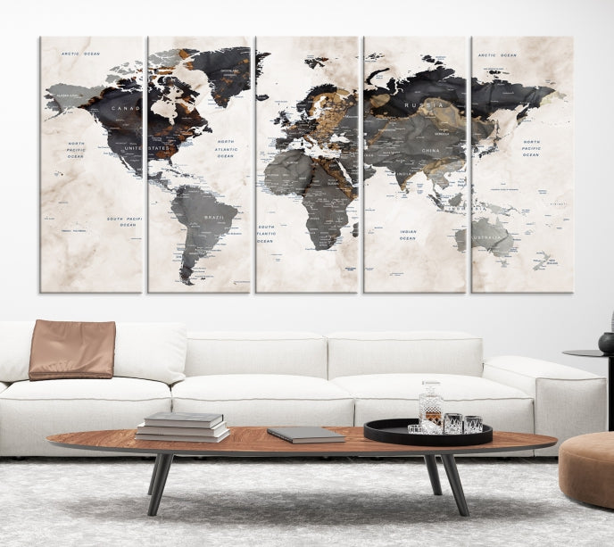 Abstract World Map Large Wall Art Canvas Print