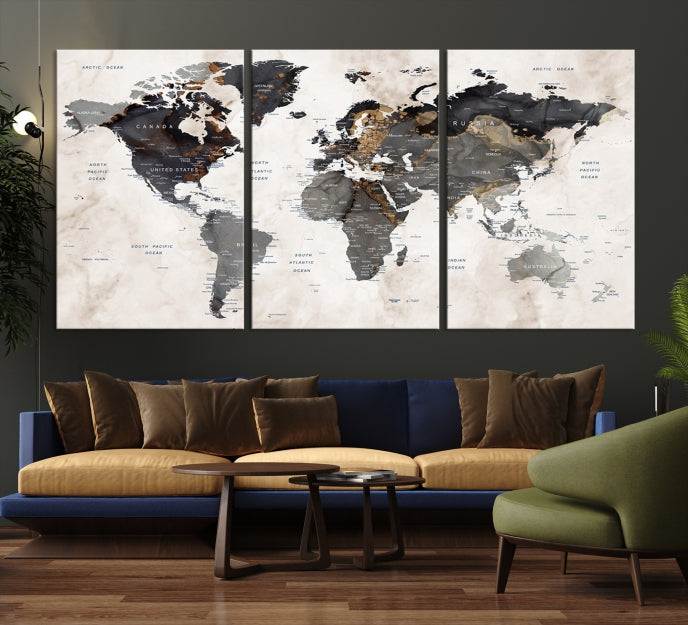 Abstract World Map Large Wall Art Canvas Print