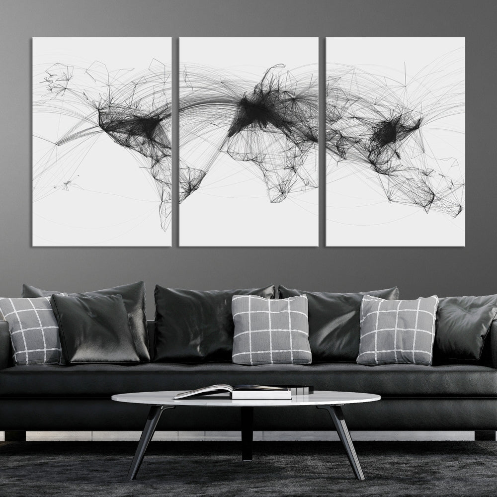 World Map Air Traffic Wall Art Canvas Print Airline Route Map Framed Wall Decor