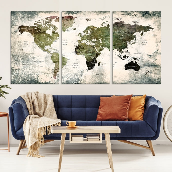 World Map Canvas PRINT, World Map Canvas Art, Large World Map PUSH Pin Canvas Print, World Map, World Map Art Print,