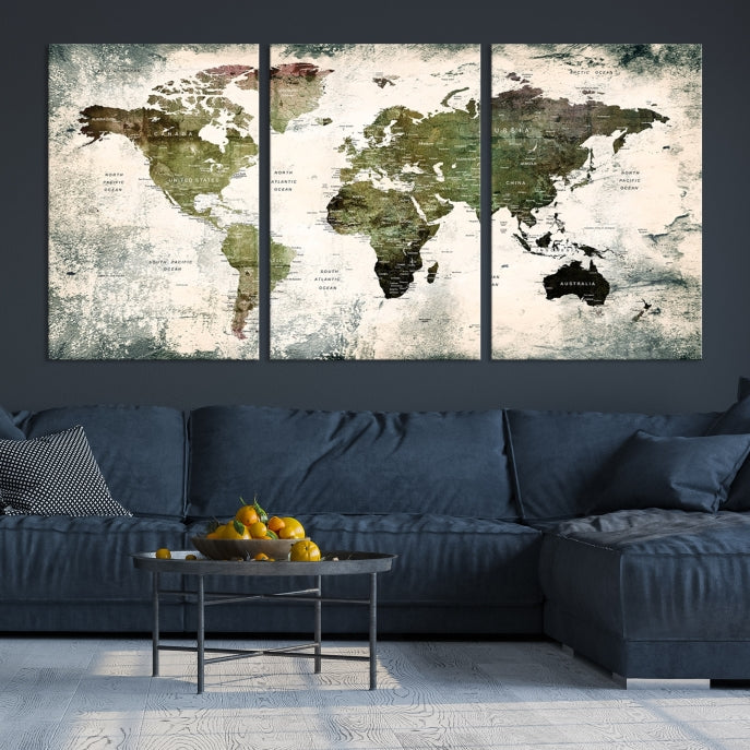 World Map Canvas PRINT, World Map Canvas Art, Large World Map PUSH Pin Canvas Print, World Map, World Map Art Print,