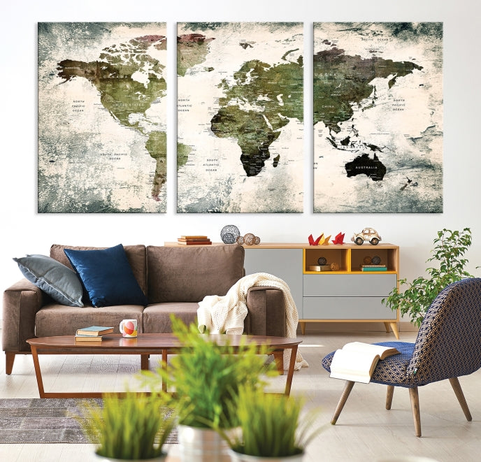 World Map Canvas PRINT, World Map Canvas Art, Large World Map PUSH Pin Canvas Print, World Map, World Map Art Print,